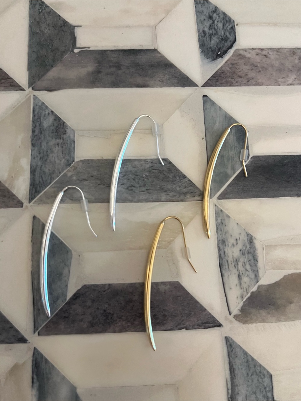 Minimalist Modern Curved Drop Earrings - Gold & Silver